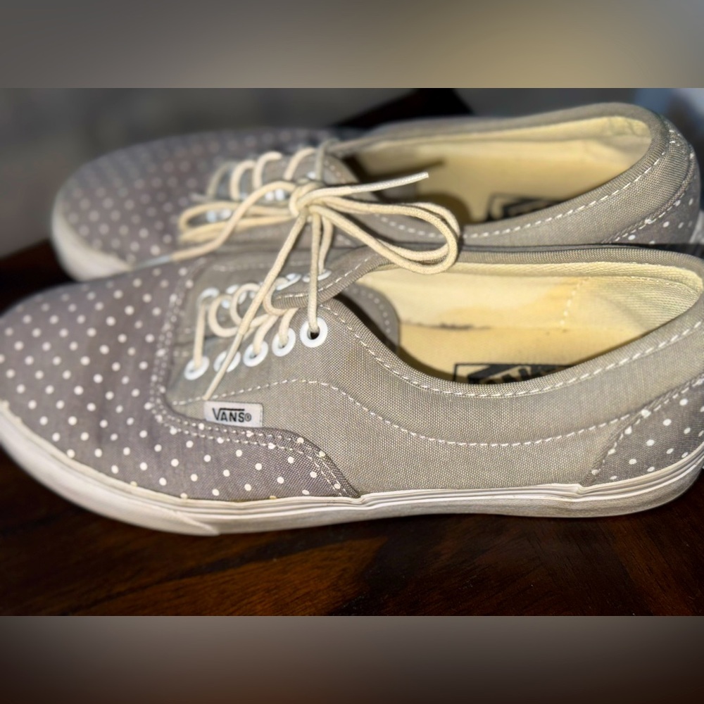 Unisex Grey Polka Dot Vans Size Wms 8 Men’s 6.5